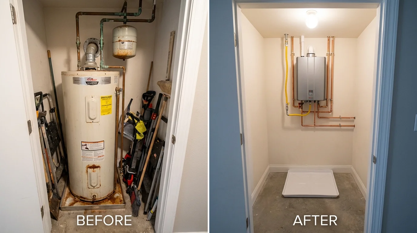 Tank water heater versus wall-mounted tankless unit comparison for Highspire, PA homeowners